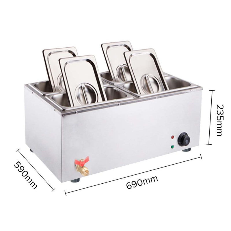 2X Stainless Steel Electric Bain Marie Food Warmer 4 X 1/2 GN Pan With Lid