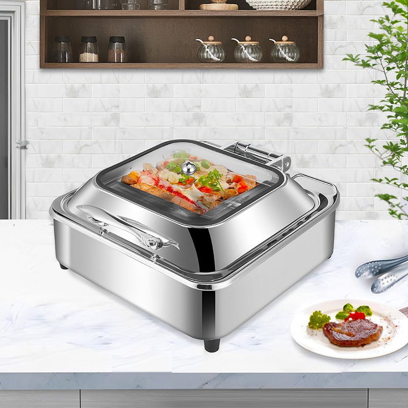 Square Stainless Steel Chafing Dish 6L Top Lid Silver 40x45x21cm Buffet