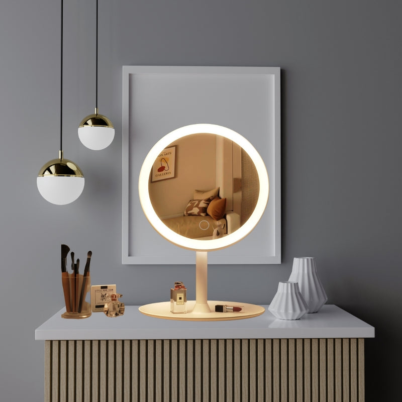 2X 26cm White Round Led Vanity Mirror Tricolor Dimming 360 Rotation