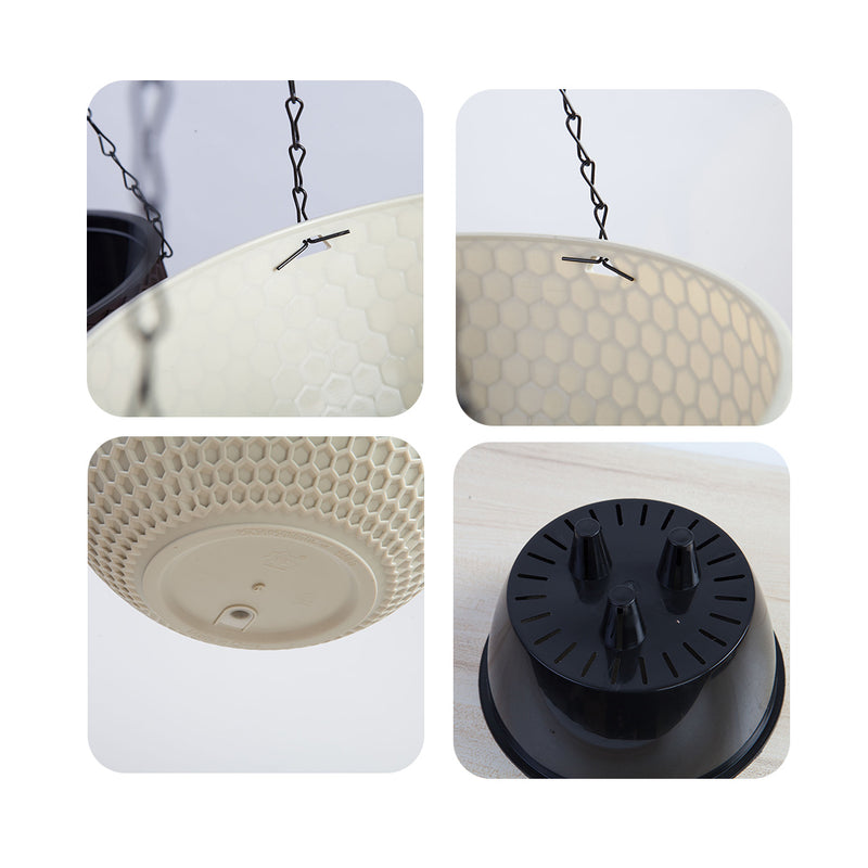 White Hanging Resin Flower Pot Medium 21x14x46cm Self Watering Drainage Chain