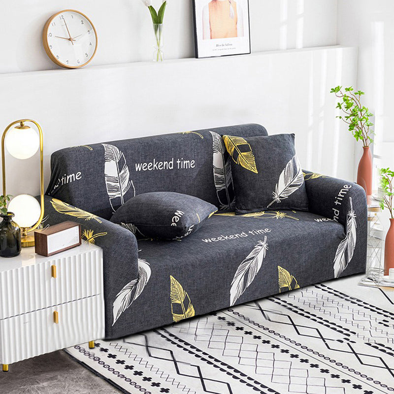 1 Seater Feather Print Polyester Sofa Slipcover Fits 90 To 140 cm High Stretch