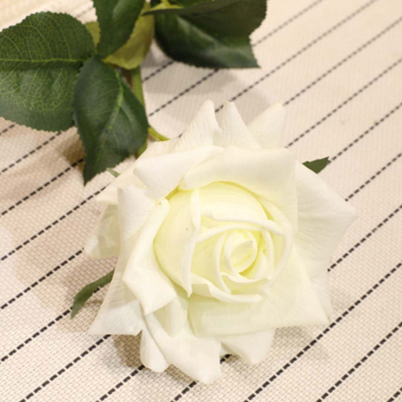 Artificial Silk Rose Bouquet 12pcs Real Touch 85cm White Table Decor