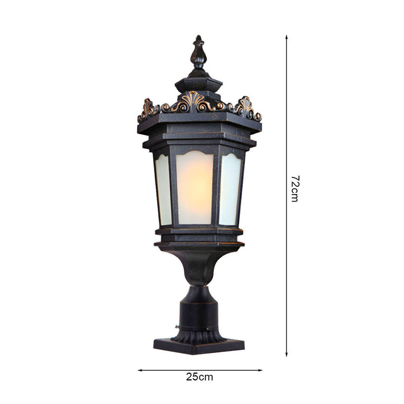 Antique Style 72cm Outdoor Post Light Aluminum And Glass Black Garden Lamp