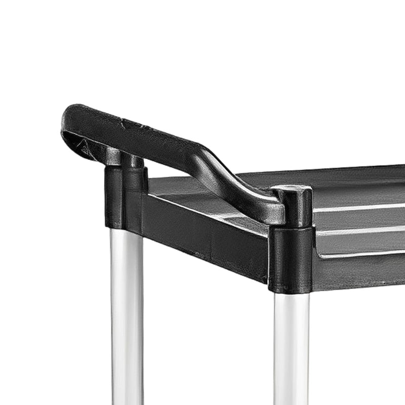 2 Tier Food Trolley Pvc Kitchen Cart 950x500x940mm Black Wheels Aluminum Legs
