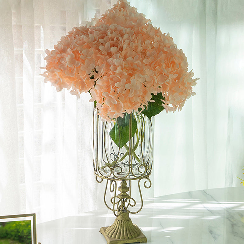 European Clear Glass Cylinder Vase Gold Metal Pattern 38cm Home Decor