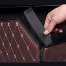 Leather Car Boot Organizer Large Foldable Trunk Storage Box Coffee Gold Stitch
