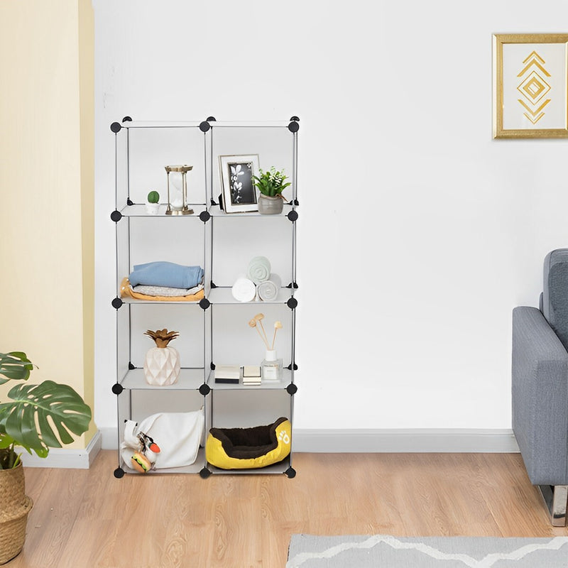 8 Cube Transparent Polypropylene Shelf Box 75x37x146cm Stackable Modular Portable