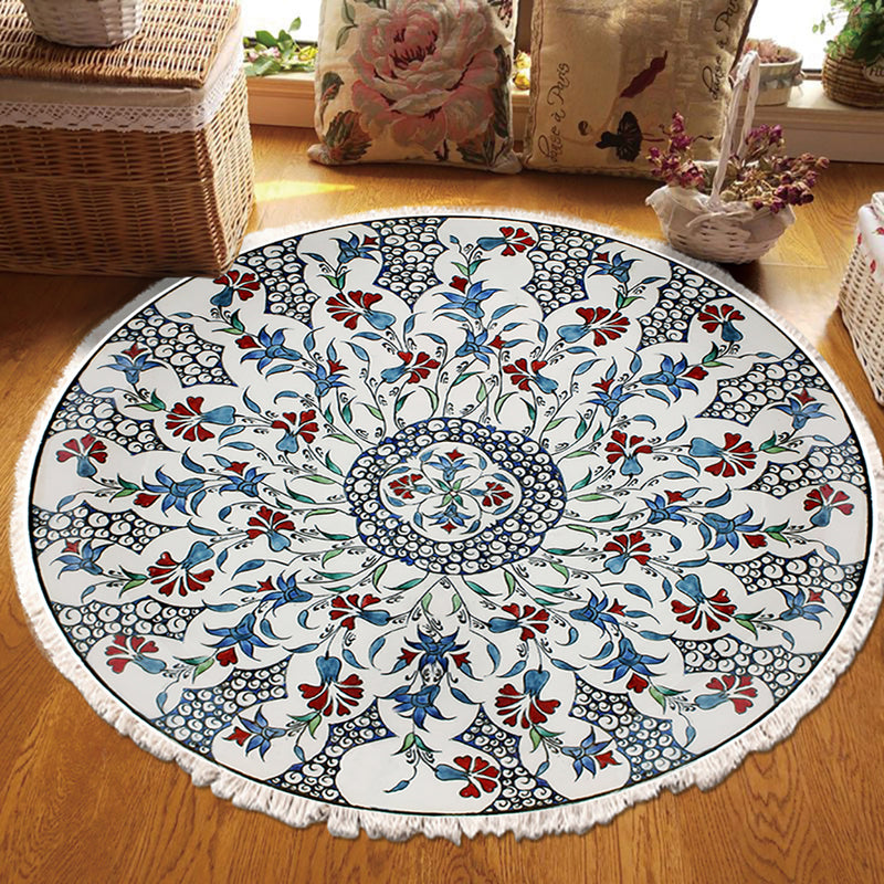 120cm Round Mandala Area Rug Polyester Plush Anti Slip Backing Living Room