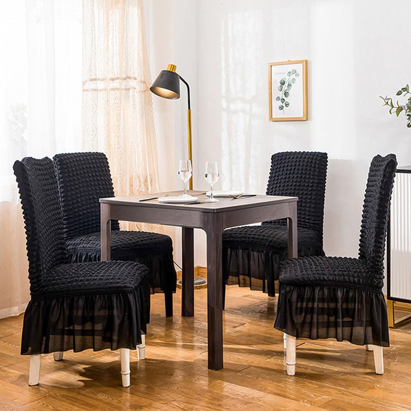 Black Polyester Stretch Chair Cover With Ruffle Skirt Seat Protector 45 To 60 Cm