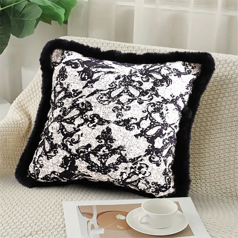 2X 45cm Vintage Black Velvet Herringbone Square Throw Pillow Set