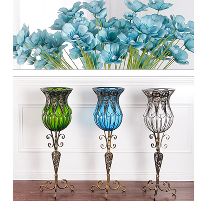 85cm Clear Glass Floor Vase Gold Metal Stand Home Decor