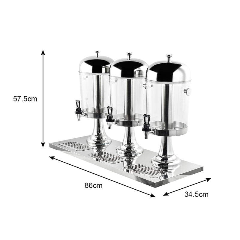 Triple Head 24L Stainless Steel Transparent Beverage Dispenser Silver Commercial