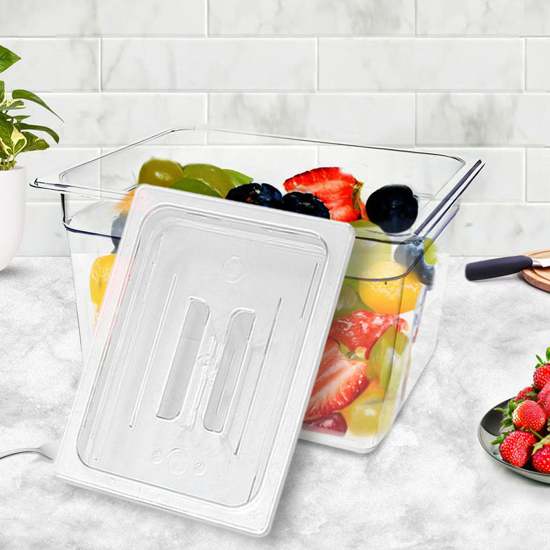 200mm Clear GN Food Tray Polycarbonate Storage Pan with Lid Dishwasher Safe