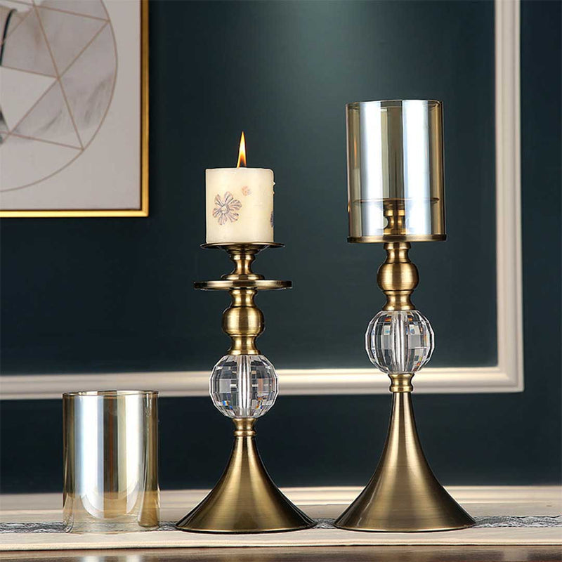 2X Glass Metal Candle Holder Stand 43cm Home Wedding Decoration