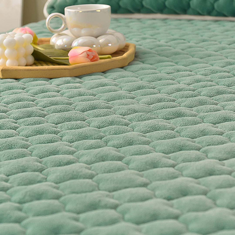 Green 203cm Quilted Fleece Mattress Cover Protector With Pillow Covers