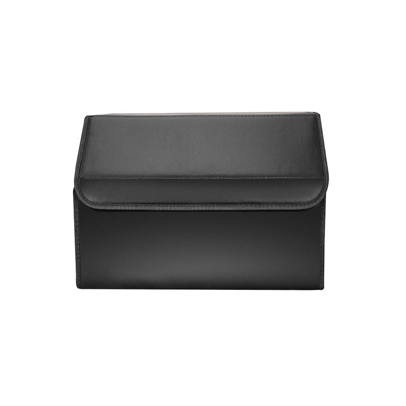 Leather Car Boot Organizer Foldable Collapsible Portable Storage Box Black Medium