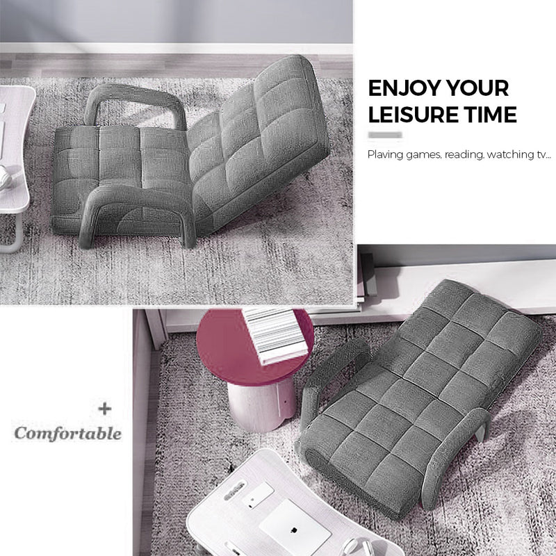 2X Foldable Adjustable Lounge Chair Floor Recliner Armrest Grey Linen Fabric