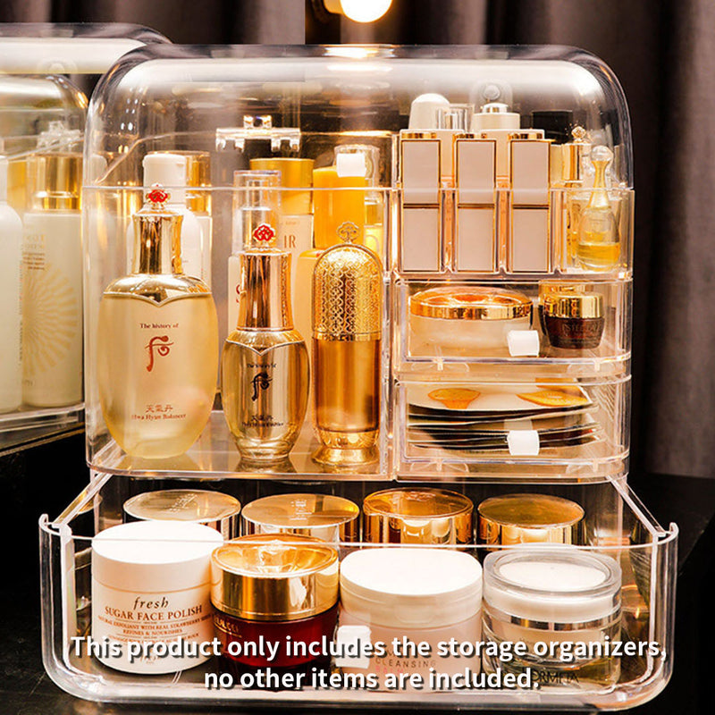 2X Transparent Plastic Makeup Storage Box Drawer With Lid 32.5x21x34cm