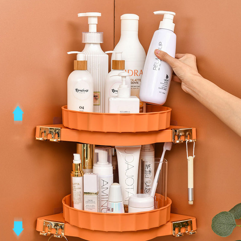 2X Orange 360 Degree Rotating Plastic Wall Mounted Bathroom Corner Shelf 27.5cm