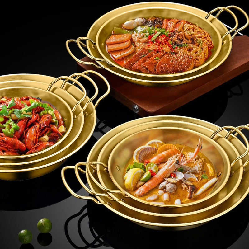 21cm Stainless Steel Dry Pot Gold Finish Kitchen Essential Even Heat Handle