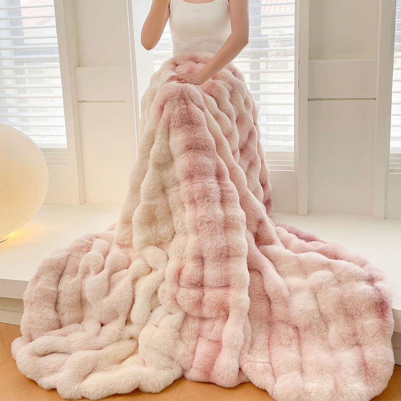 Faux Fur Plush Throw Blanket Polyester 200x230cm Super Soft Light Pink