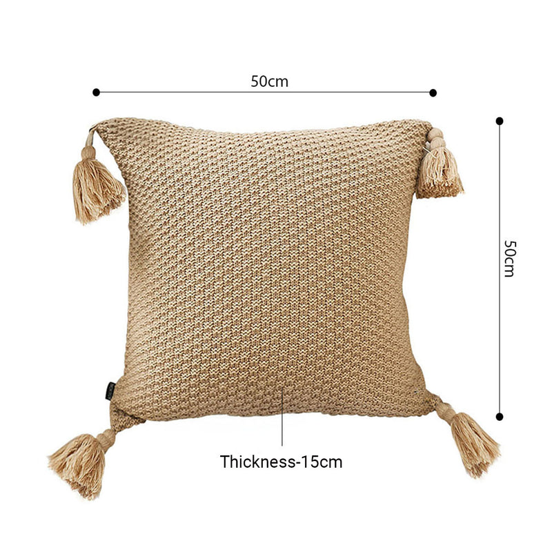 Light Brown Velvet Pillow 50CM Tassel Accents Plush Cushion Decorative Home Use