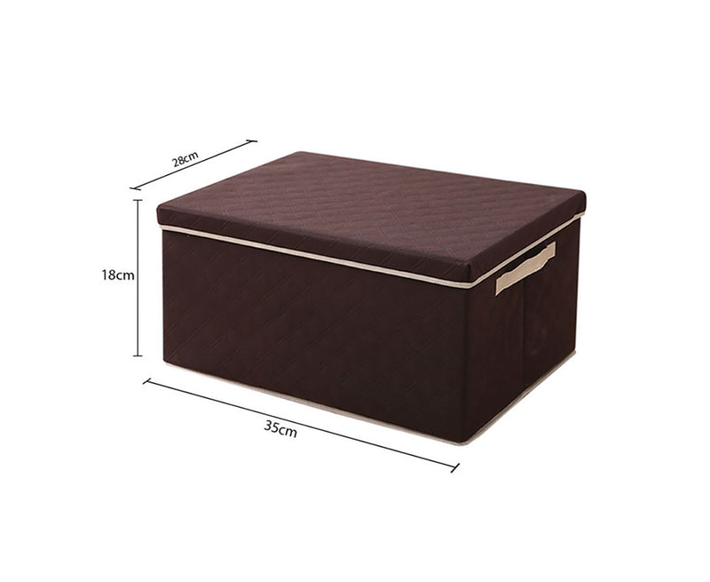 Small Non Woven Fabric Storage Box 35x28x18cm Diamond Quilt Grid Coffee Dustproof