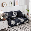 1-Seater Sofa Cover Leaf Design Stretch Slipcover Protector Dark Blue 90-140cm