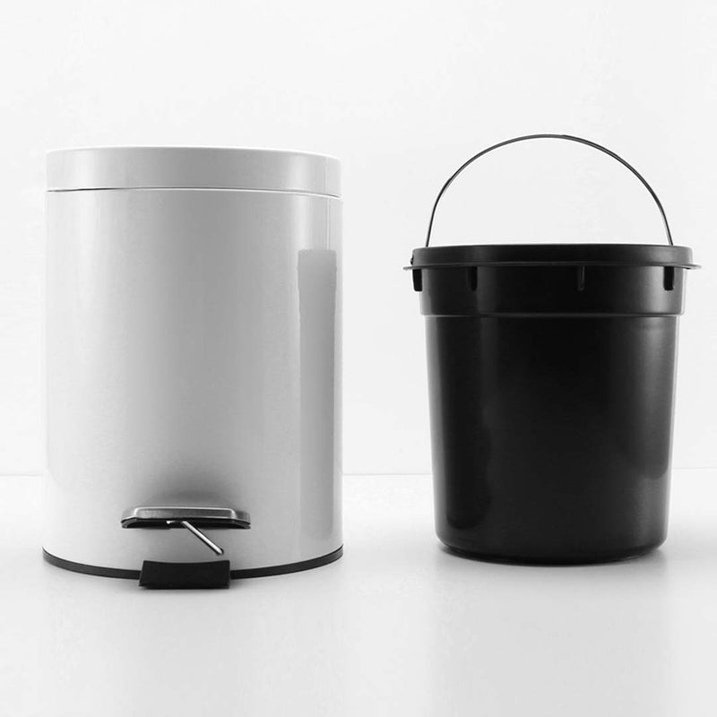 Foot Pedal Stainless Steel Trash Bin 7L Round White Removable Inner Bin