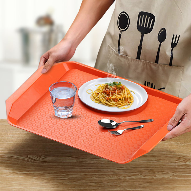 Rectangular PVC Serving Tray Set of 5 Orange Stackable Waterproof 43.5cm