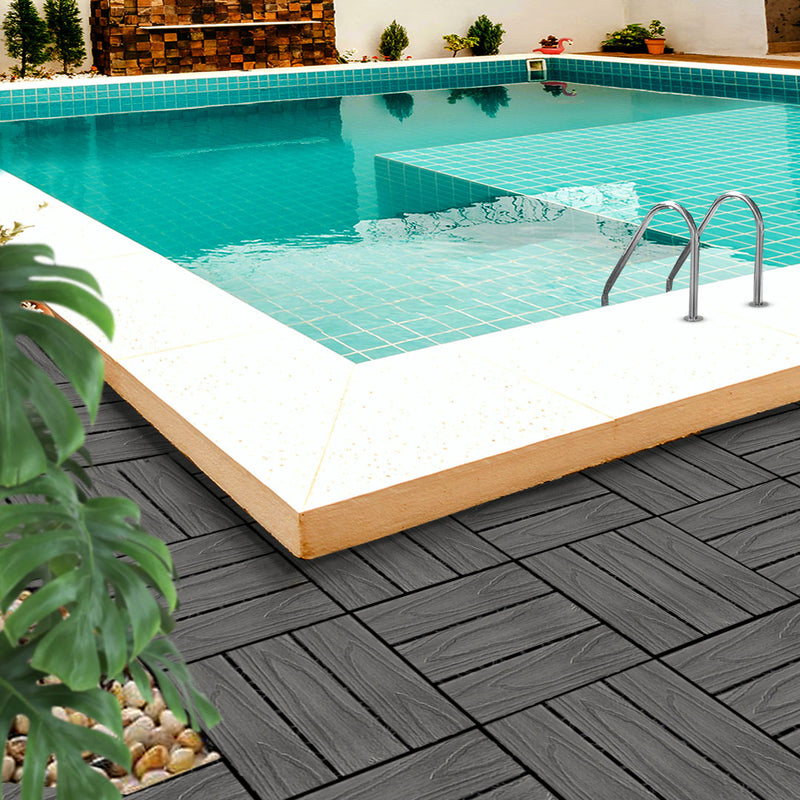 11 pcs Wood Plastic Composite Decking Tiles 30X30X2.2cm Dark Grey Interlocking