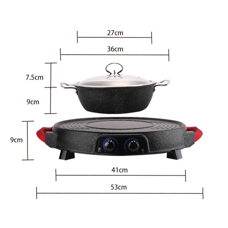 2 in 1 Electric Stone Coated Non Stick Hot Pot And Teppanyaki Grill 47cm Black