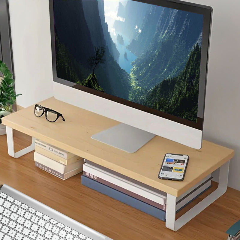 Wood Monitor Stand 40cm Ergonomic Desk Organizer with Storage Natural Finish