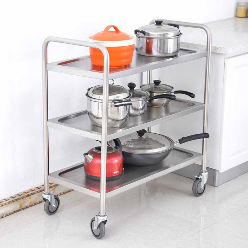 3 Tier Stainless Steel Food Cart 86x54x94cm Utility Trolley With Locking Wheels