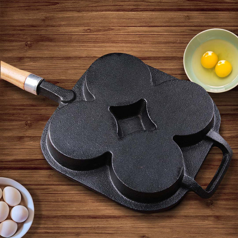 4 Mold Cast Iron Egg Pancake Omelette Pan Wood Handle Non Stick Induction Safe