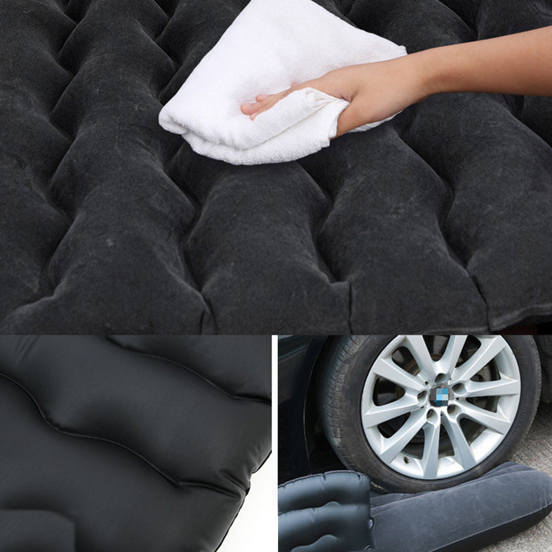 Inflatable Car Mattress Flocked PVC 132x75x10cm Wave Design Black 2X Pillows