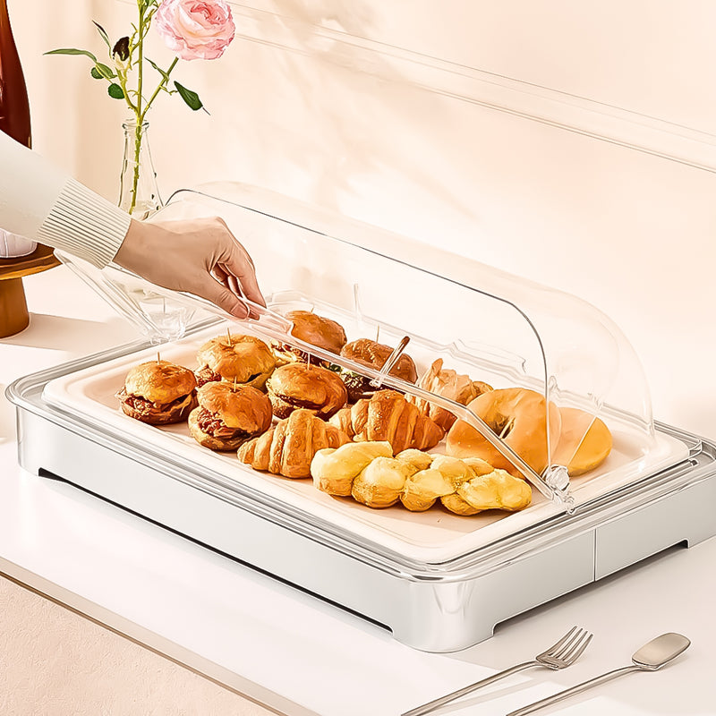 Chafing Dish Ceramic Serving Bowl 59x38.5x7cm With Stainless Stand Silver