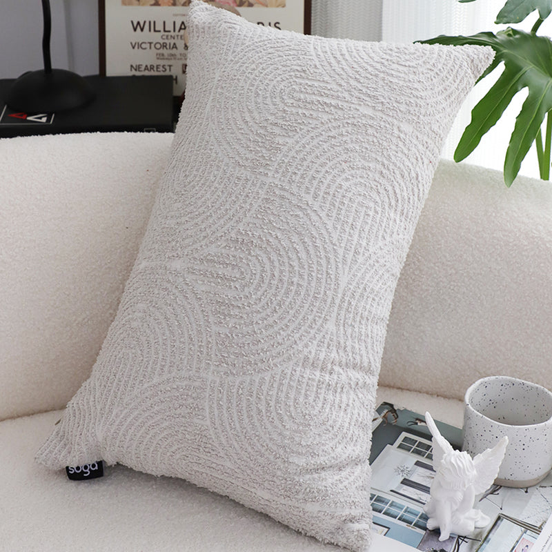 Throw Pillow Polyester Cotton 35x55x18cm Lumbar Embroidered Off White