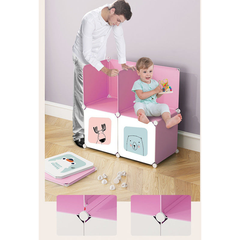 8 Cubes Pink Portable Wardrobe Modular Storage Organizer Polypropylene 75x37x146cm