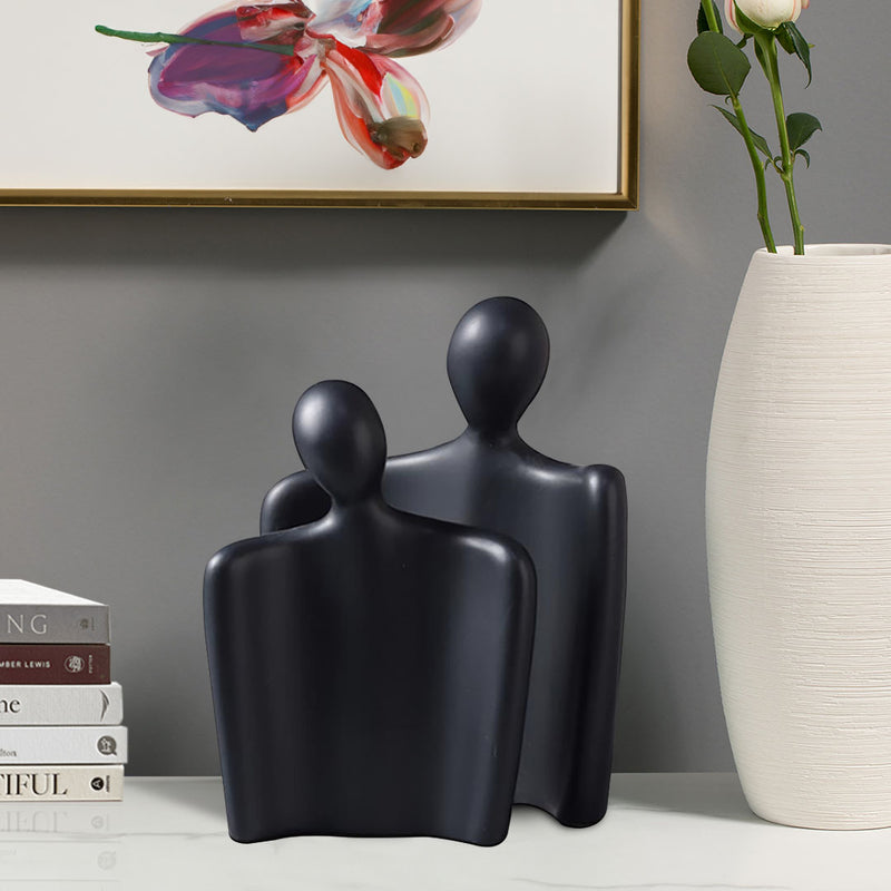 2X Ceramic Minimalist Abstract Human Figurine Sculptures Matte Black 25.5cm 21cm