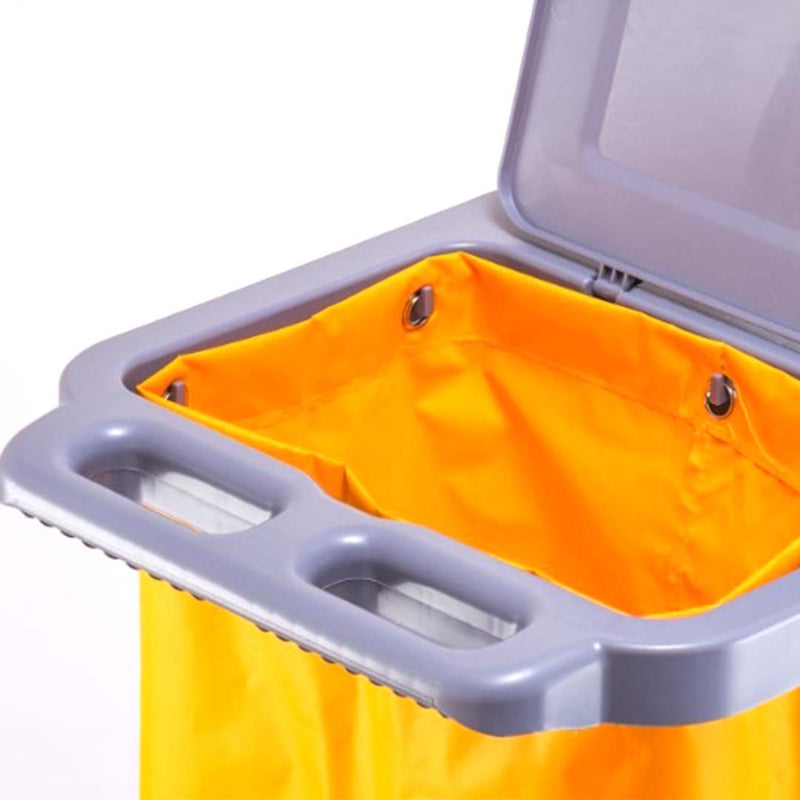 2X 3 Tier Janitor Cleaning Cart with Shelves Waterproof Bag and Lid Gray Yellow