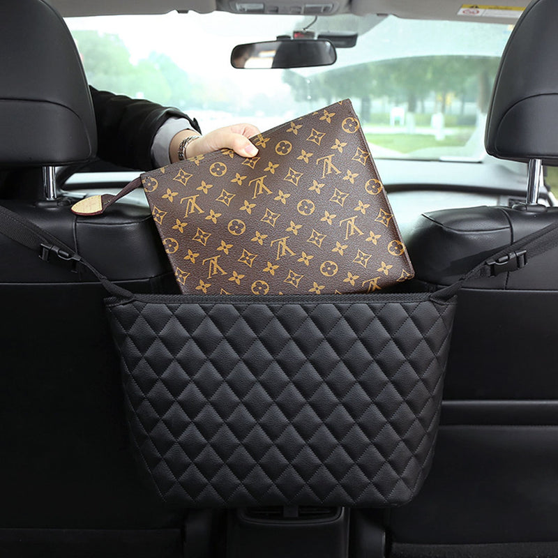 2X Black Leather Car Organizer Backseat Hanging Storage Bag Easy Clean Durable