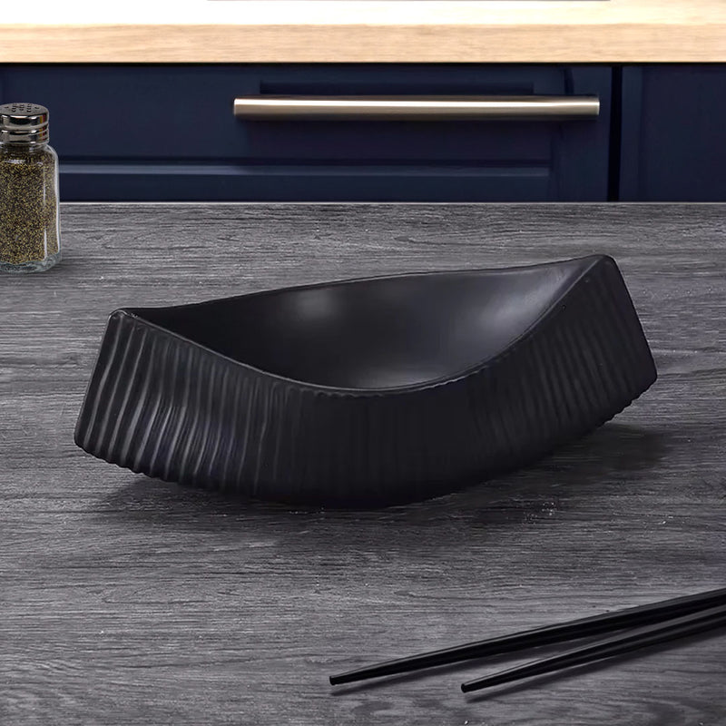 Black Ceramic Boat Shaped Serving Tray 37x18cm Ornament Plate Kitchenware