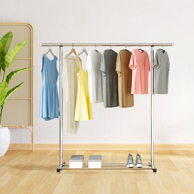 201 Stainless Steel Floor Standing Clothes Rack 180cm 3 Poles Wheels Silver