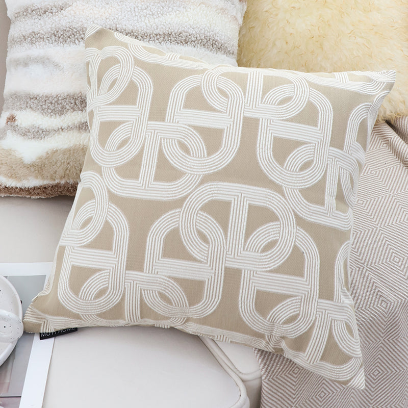 2X Beige Throw Pillow 50cm Geometric Pattern Polyester Fiber Cozy Accent Decor