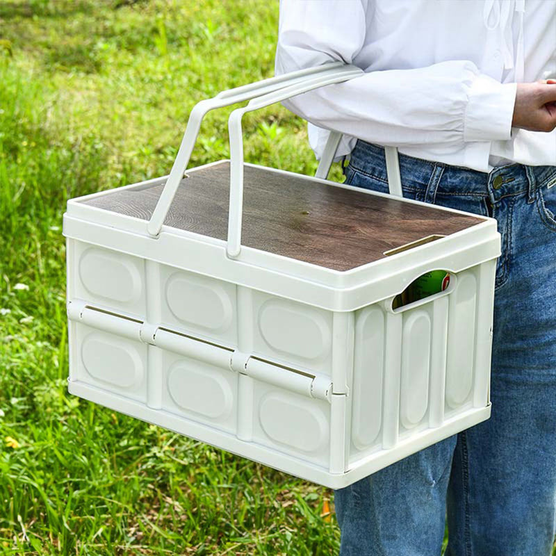 2X 30L White Foldable Storage Box with Handle Stackable Plastic Crate