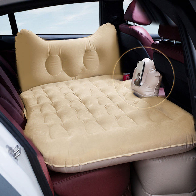 Inflatable Car Mattress Beige Honeycomb Pvc Flocking 135x80x10cm Portable Travel