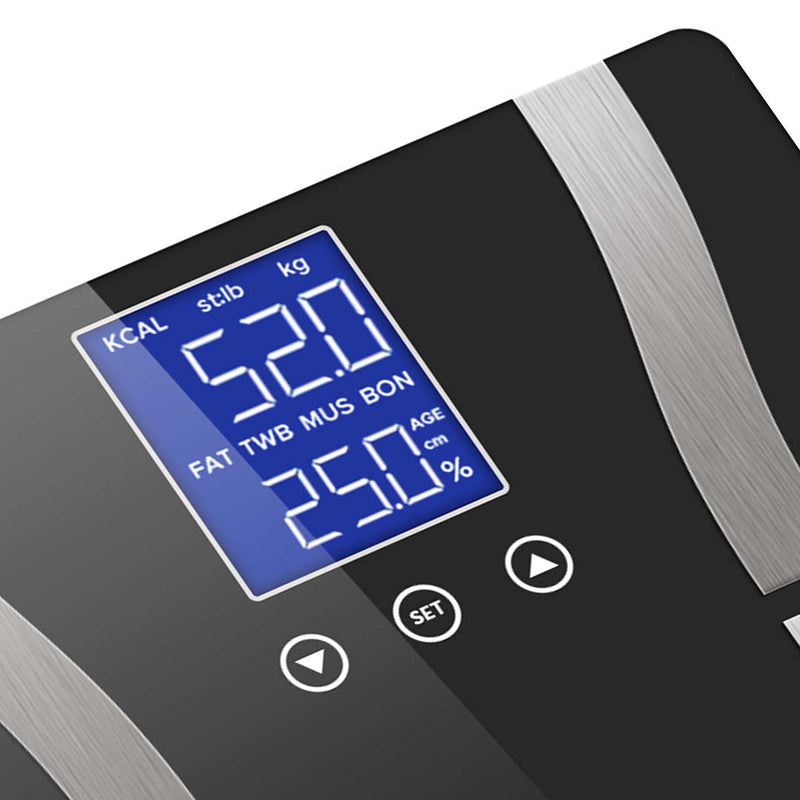 Glass Digital Body Fat Scale Lcd Display 180kg Capacity 8 Users 30x30cm Black