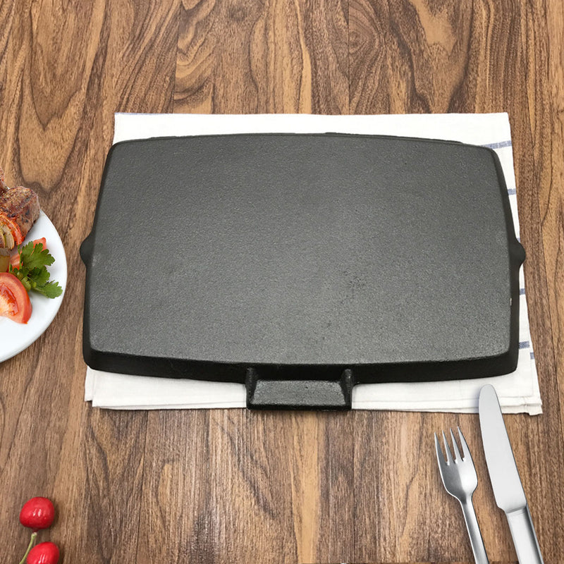 Cast Iron Rectangular Grill Pan 20.5cm Black Folding Wooden Handle