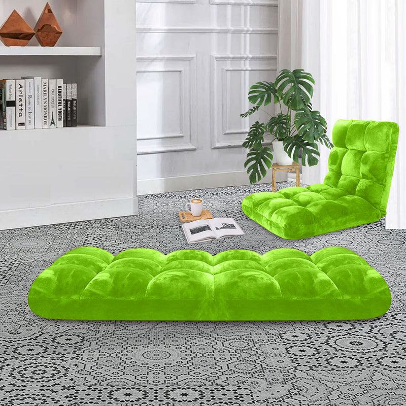 Floor Recliner Folding Cushion Plush Memory Foam 100cm X 45cm X 8cm Green